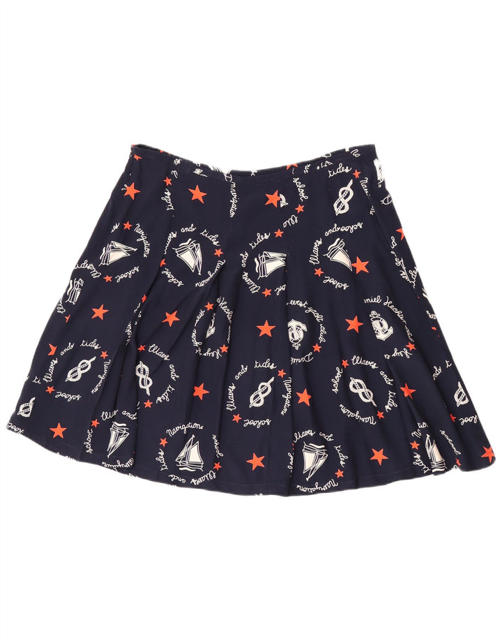 Vintage Damen grafischer A-Linien-Rock W30 Medium Navy Blue Geometrisch