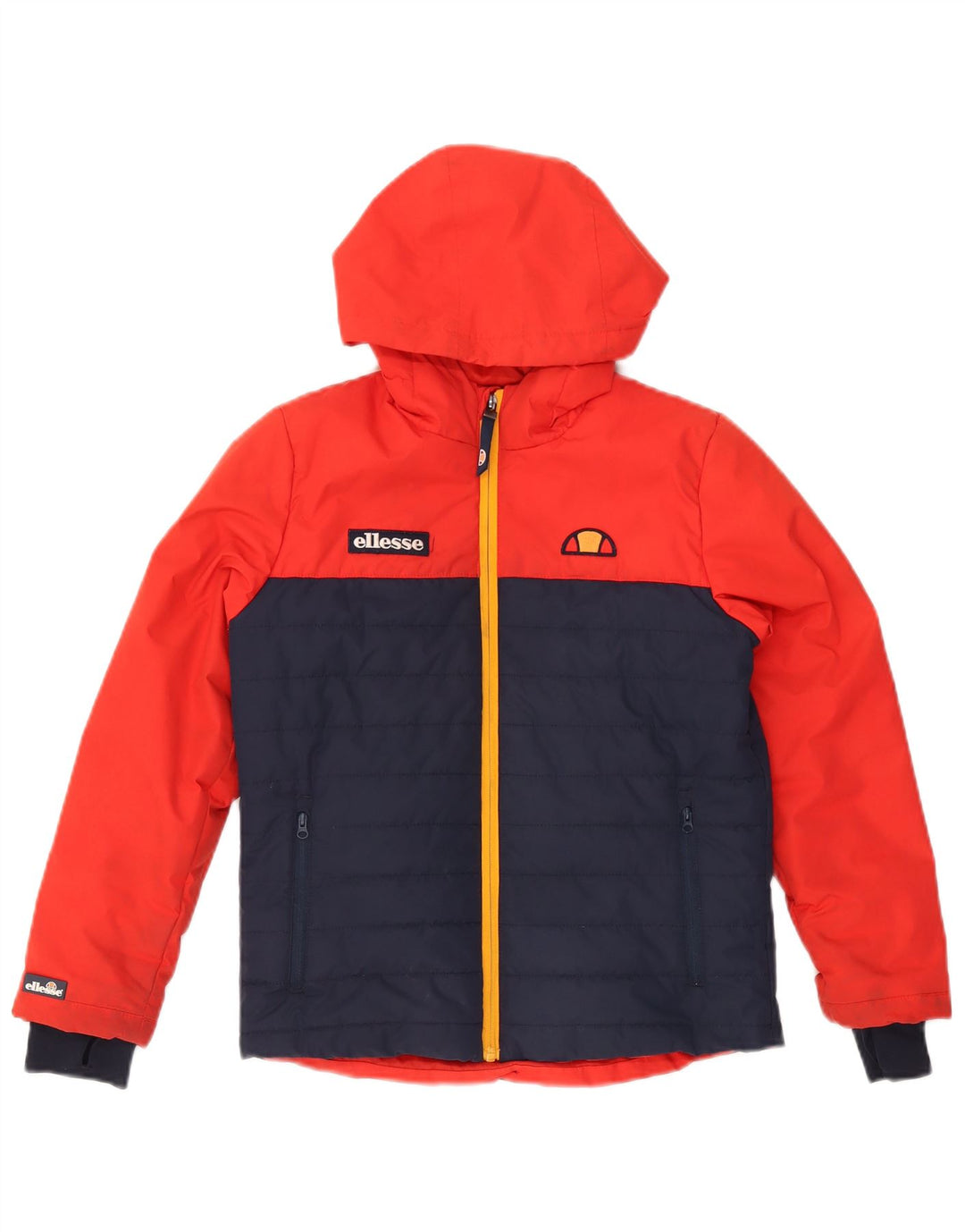 Ellesse Wattierte Jungenjacke mit Kapuze, 10–11 Jahre, rotes Farbblock-Polyester