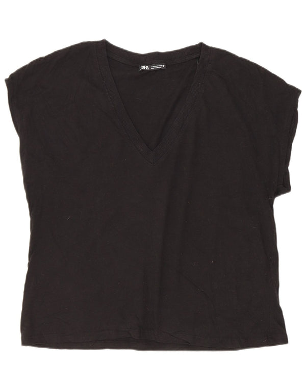 Zara Damen T-Shirt Top UK 14 Medium Schwarz Baumwolle
