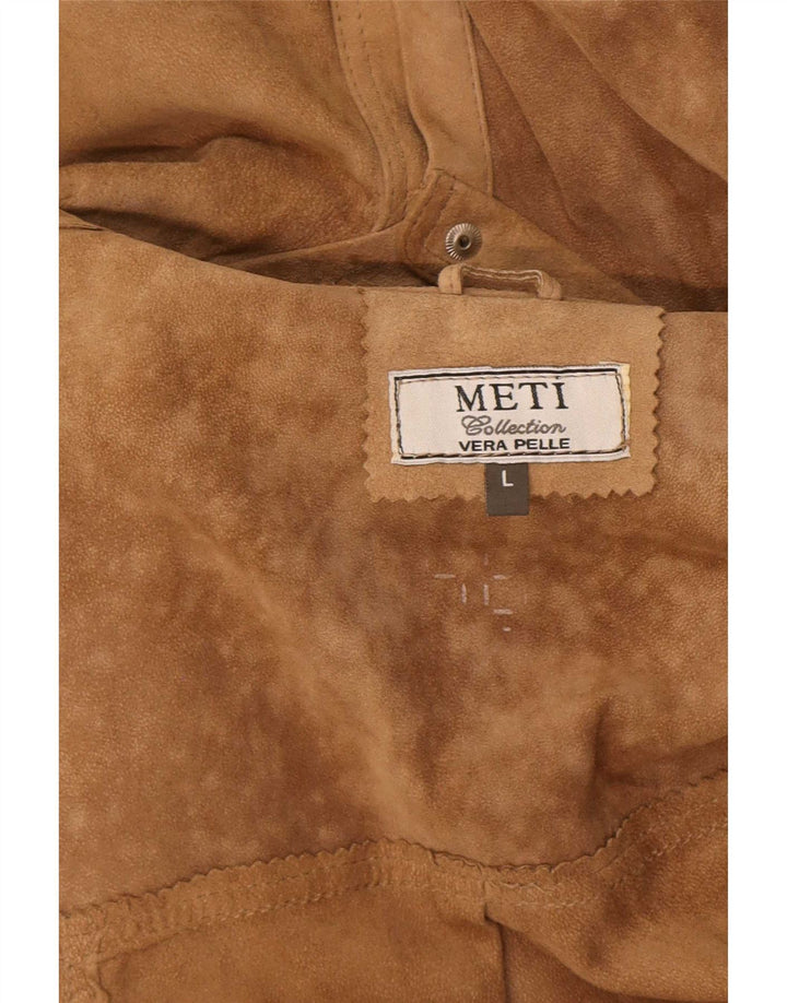 Vintage Damen Übergroßes Overshirt Wildlederhemd UK 16 Großes beiges Leder