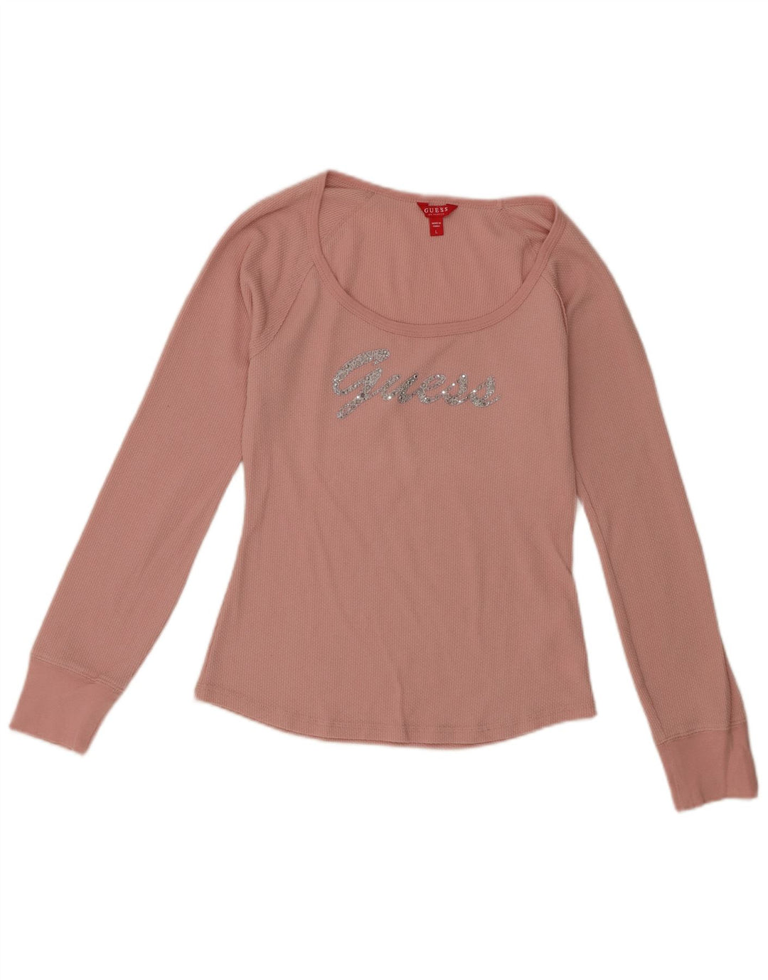 Guess Damen-Top mit Grafik, langärmlig, UK-Größe 44, Größe L, Rosa, Polyester