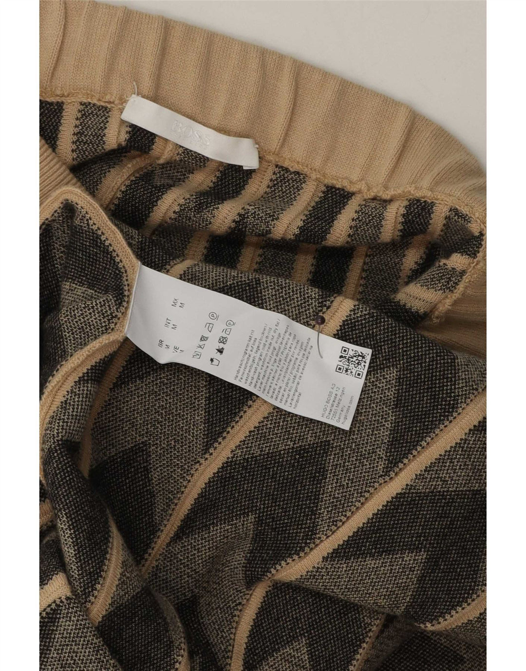 Hugo Boss Damen-Strickrock mit ausgestelltem Rock, mittelgroß, W30, beige, geometrische Wolle