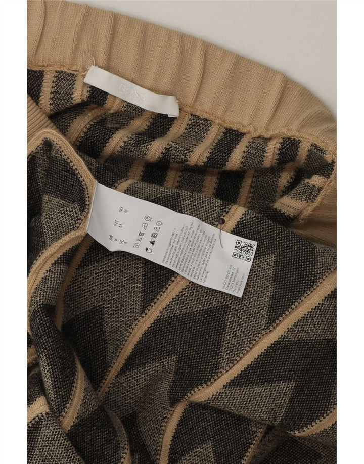 Hugo Boss Damen-Strickrock mit ausgestelltem Rock, mittelgroß, W30, beige, geometrische Wolle