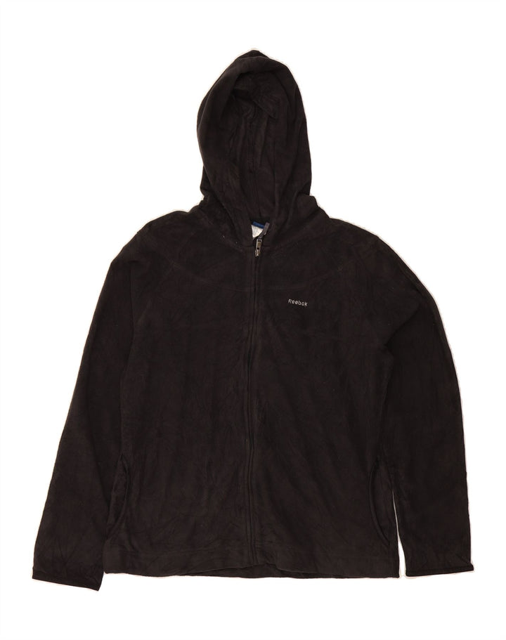 REEBOK Womens Hooded Fleece Jacket UK 16 Large Black Polyester Vintage Reebok and Second-Hand Reebok from Messina Hembry 