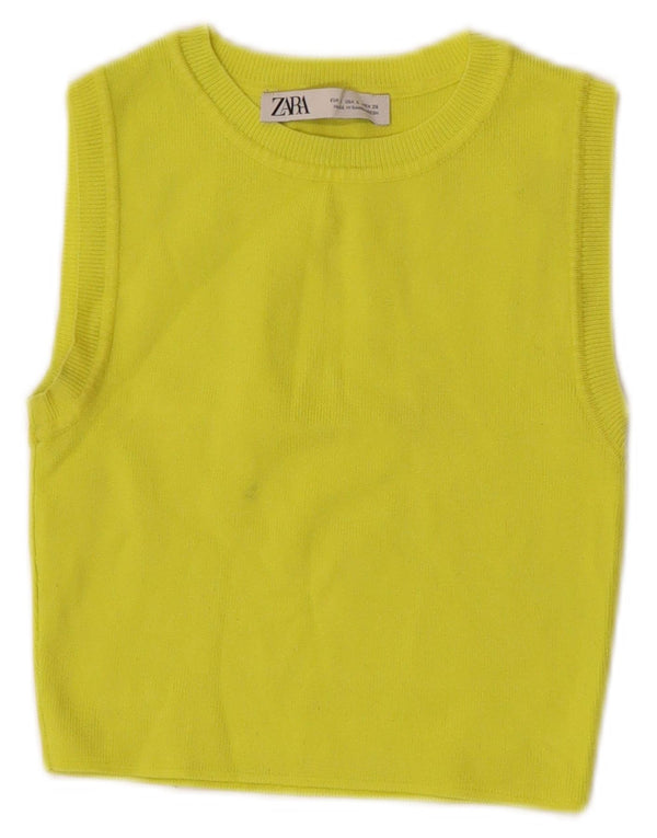 Zara Damen Crop Vest Tank Top UK 8 Small Gelb