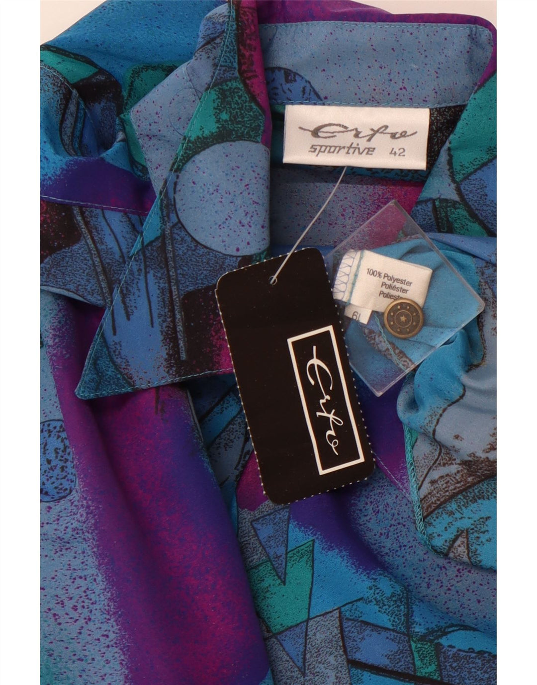 ERTO Damen-Hemd mit abstraktem Muster, EU 42, großes blaues Farbblock-Polyester