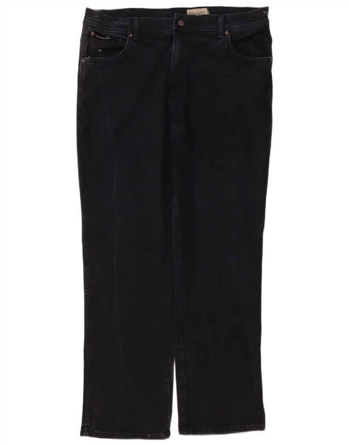 WRANGLER Herren Texas Straight Jeans W38 L32 Schwarze Baumwolle