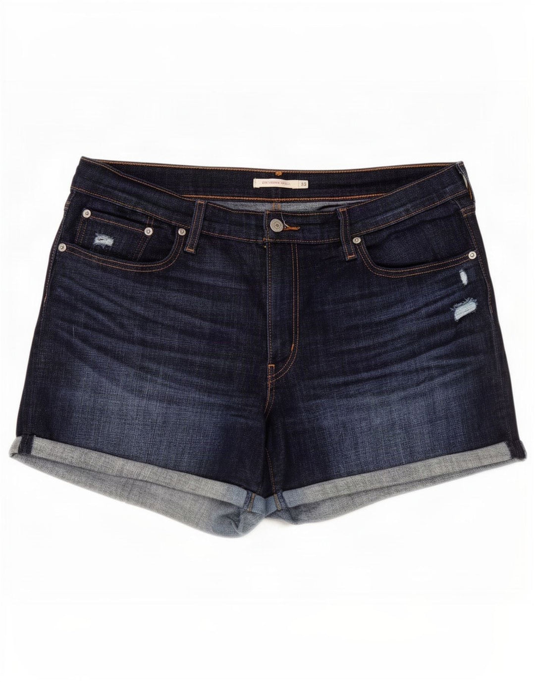 Levi's Damen Distressed Mid Rise Denim Shorts W33 Large Marineblaue Baumwolle