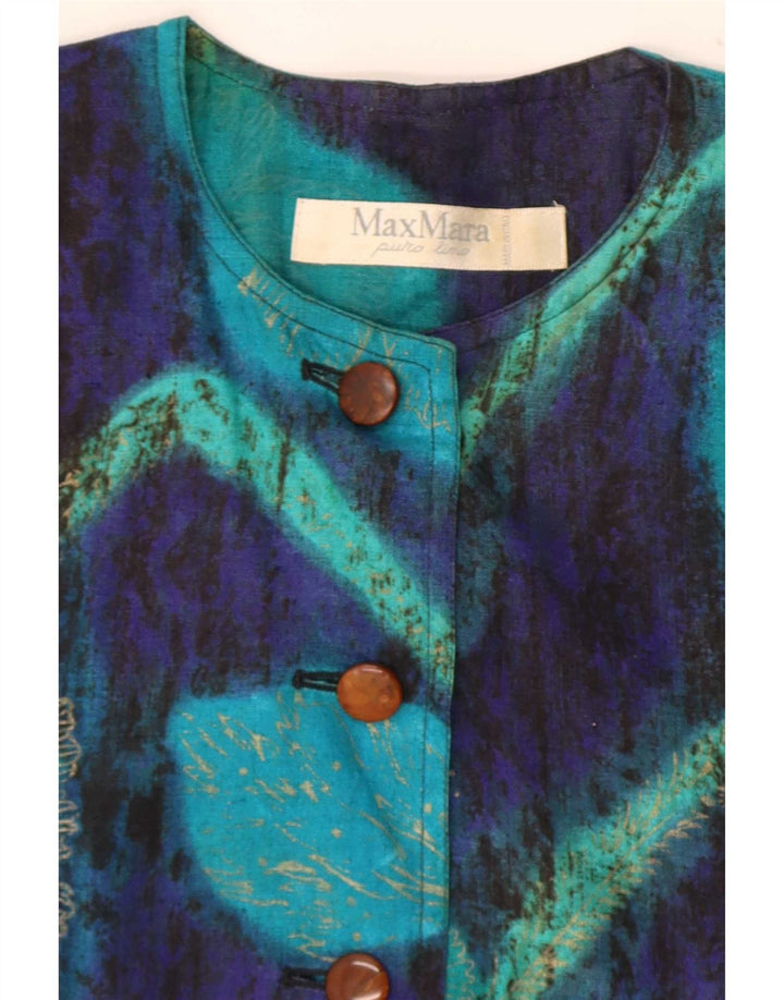 Max Mara Damen-Blazer mit 3/4-Ärmeln und 7 Knöpfen, UK-Gr. 14, Mittelblau mit Blumenmuster