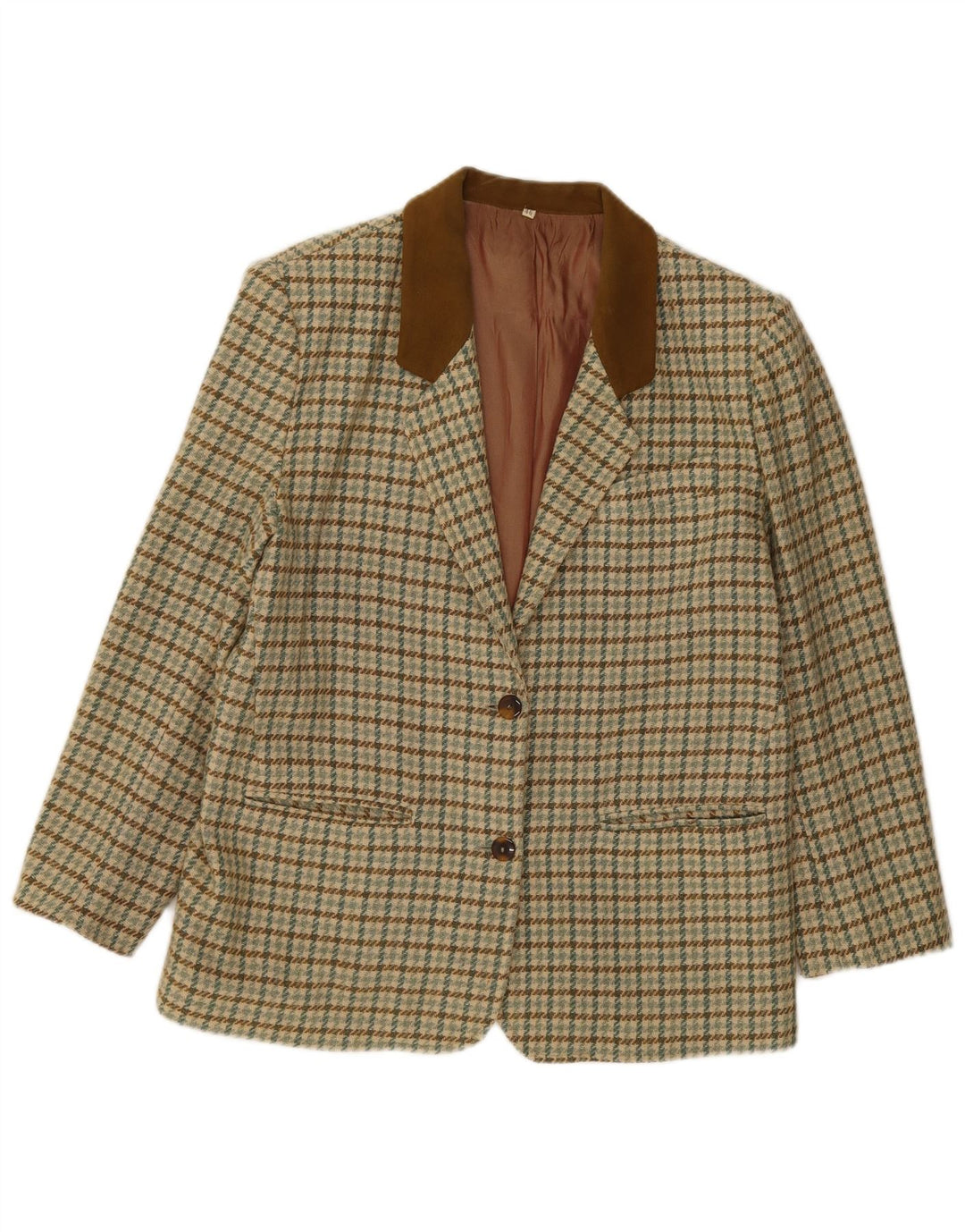 Vintage Damen Blazerjacke mit 2 Knöpfen, IT 46, große grüne Wolle mit Hahnentrittmuster