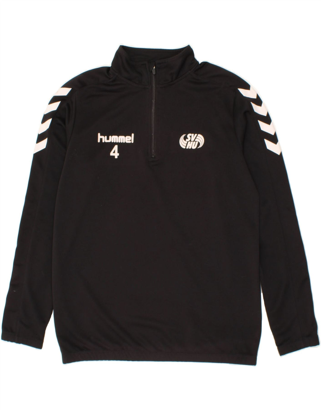 HUMMEL Mens Graphic Zip Neck Pullover Tracksuit Top Small Black Polyester Vintage Hummel and Second-Hand Hummel from Messina Hembry 