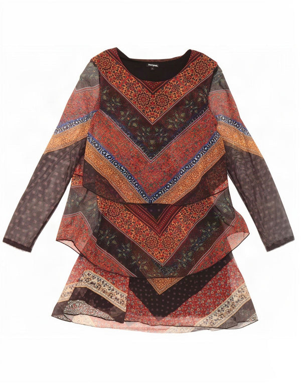 Desigual Damen Langarm-Stufenkleid UK 12 Medium Mehrfarbig mit Blumenmuster