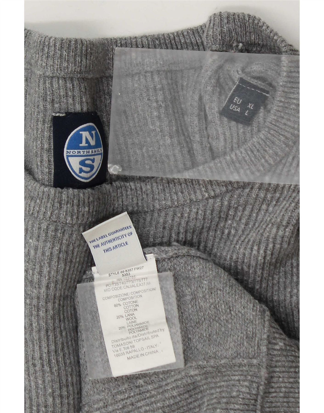 North Sails Herren-Pullover mit Rundhalsausschnitt, XL, graue Baumwolle