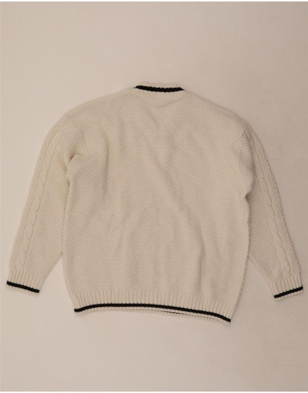 Vintage Damen V-Ausschnitt Pullover Pullover UK 20/22 XL Weiß Acryl