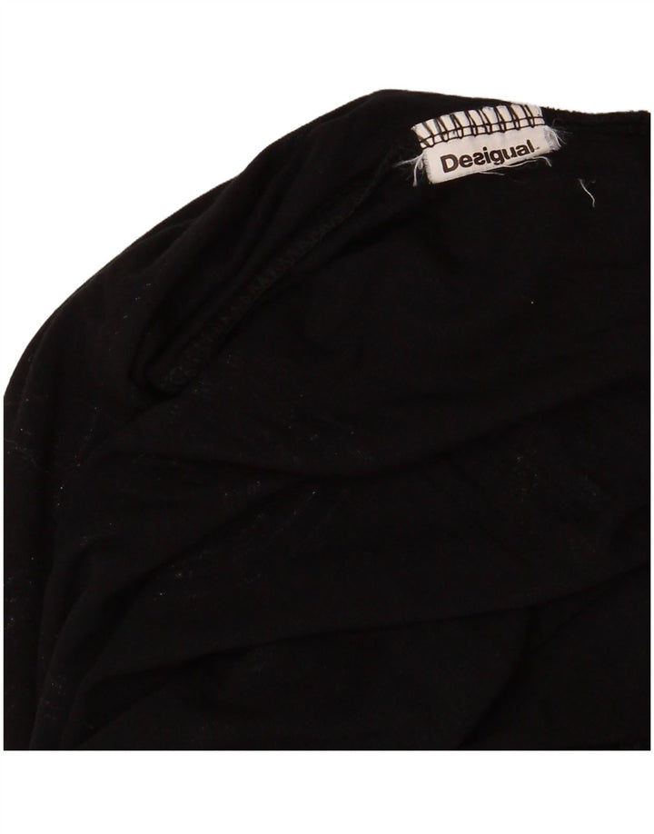 DESIGUAL Damen Off Shoulder Graphic Top Langarm UK 12 Medium Schwarz