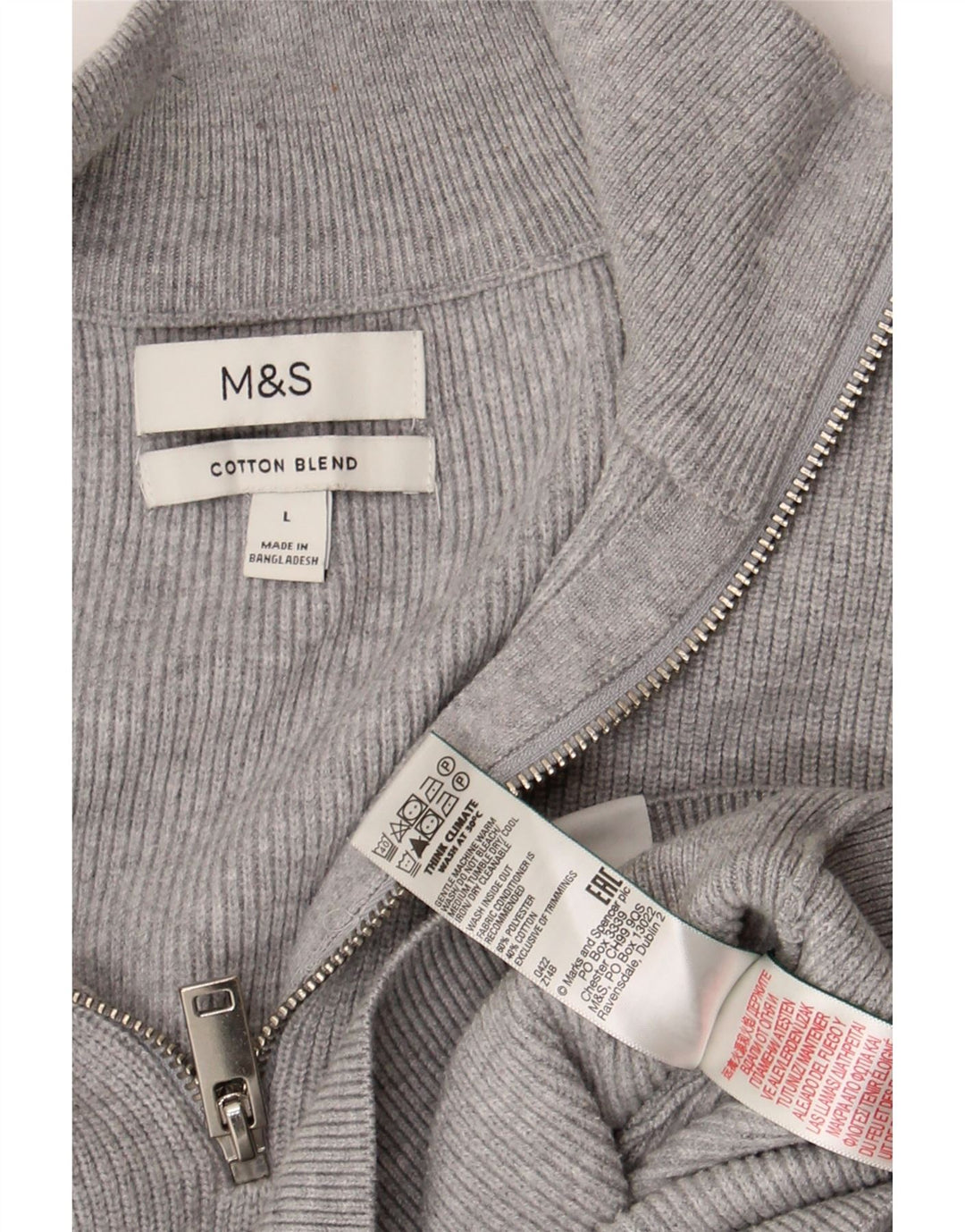 Marks & Spencer Damen-Pullover mit Reißverschluss am Hals, Gr. 40, Größe L, Grau, Baumwolle