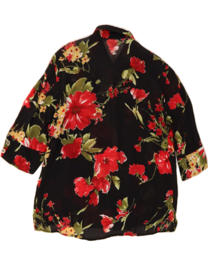 VINTAGE Womens Short Sleeve Shirt Blouse IT 44 Medium Black Floral Vintage Vintage and Second-Hand Vintage from Messina Hembry 