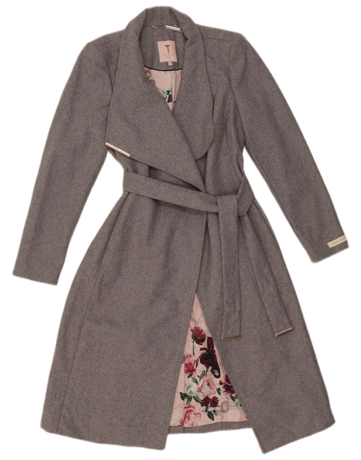 Ted Baker Wickelmantel für Damen, Größe 1 XS, graue Wolle