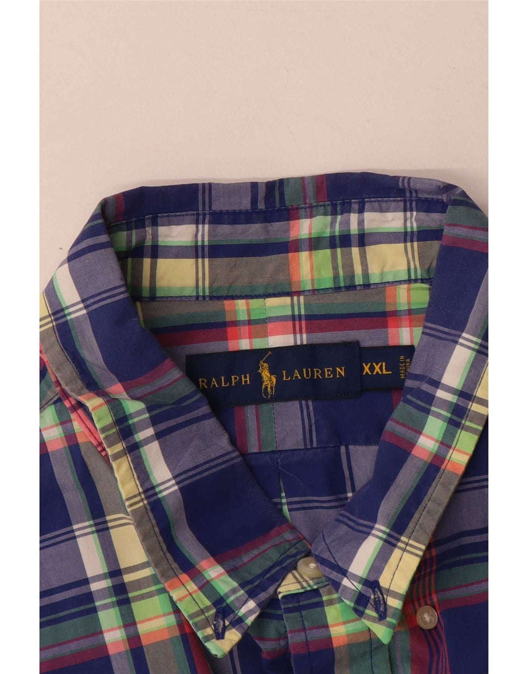 Ralph Lauren Herren-Kurzarmhemd 2XL, blau kariert, Baumwolle