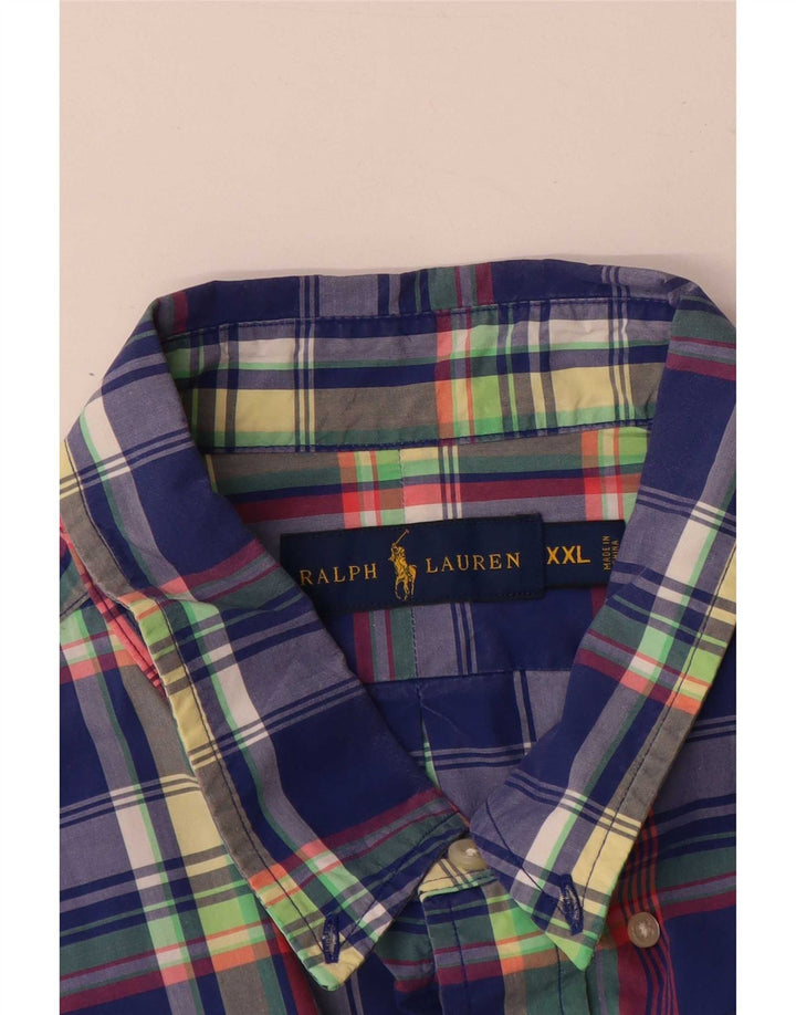 Ralph Lauren Herren-Kurzarmhemd 2XL, blau kariert, Baumwolle