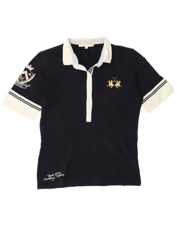 La Martina Damen-Poloshirt mit Grafik, UK 18, XL, marineblau, Colourblock-Baumwolle