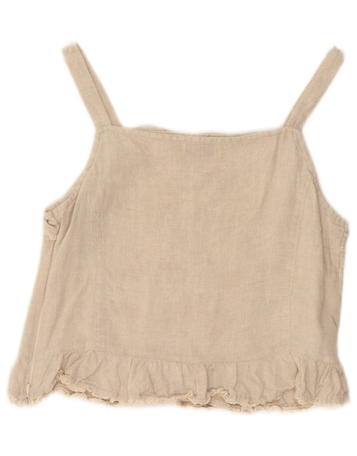 ALVIERO MARTINI Damen Crop Cami Top UK 14 Large Beige Leinen