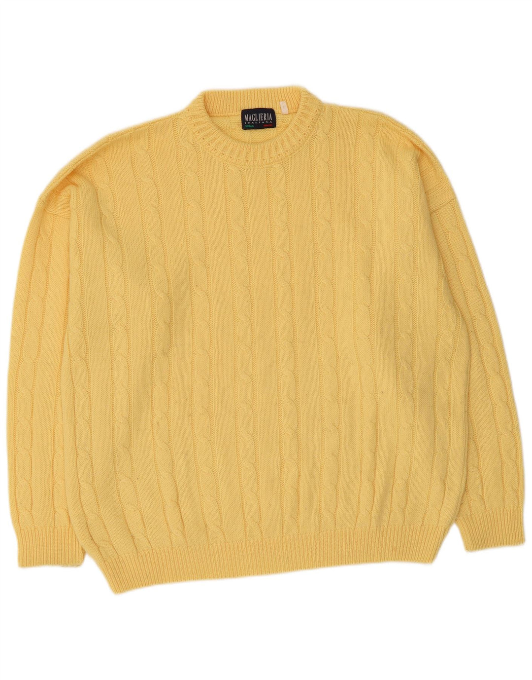 Maglieria Herren-Pullover mit Rundhalsausschnitt, groß, gelbe Wolle