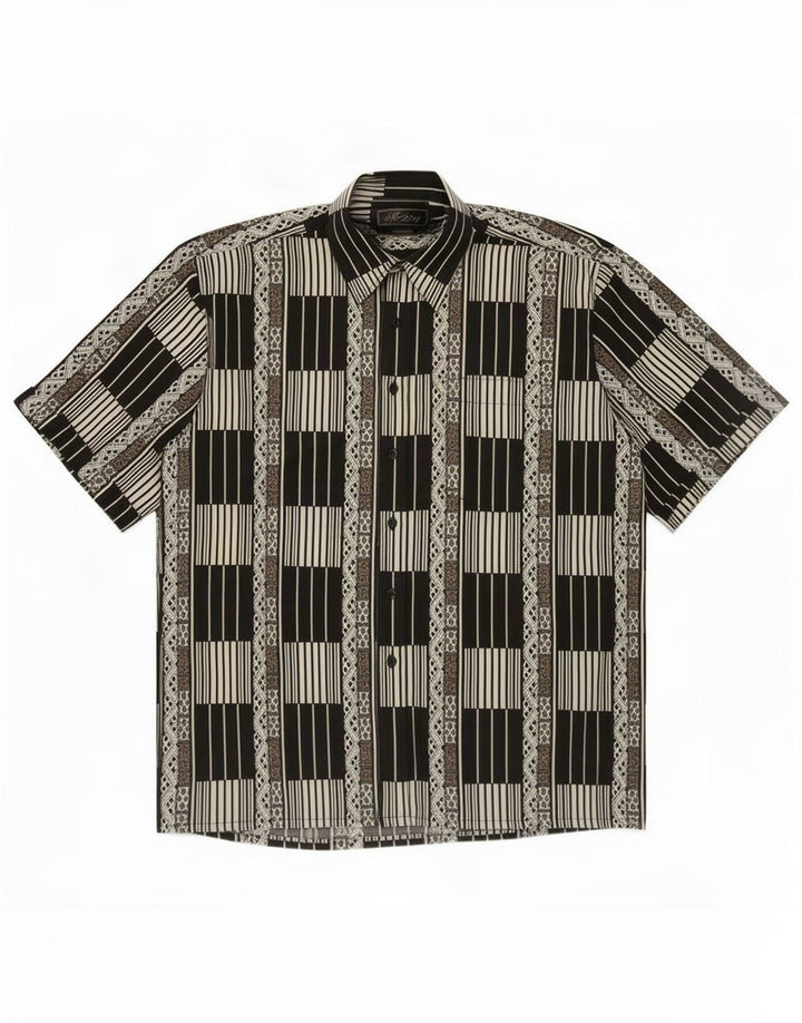 Mustang Herren-Kurzarmhemd, groß, schwarz, geometrisch