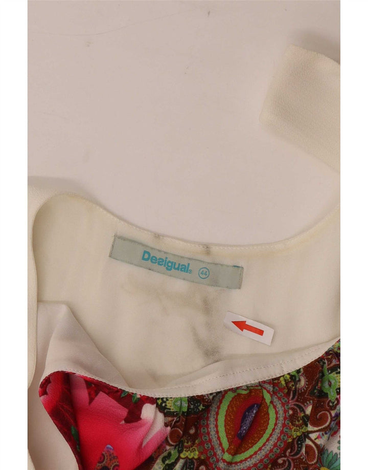 Desigual Damen Ärmelloses Tunika-Top EU 44 XL Weiß geblümtes Polyester