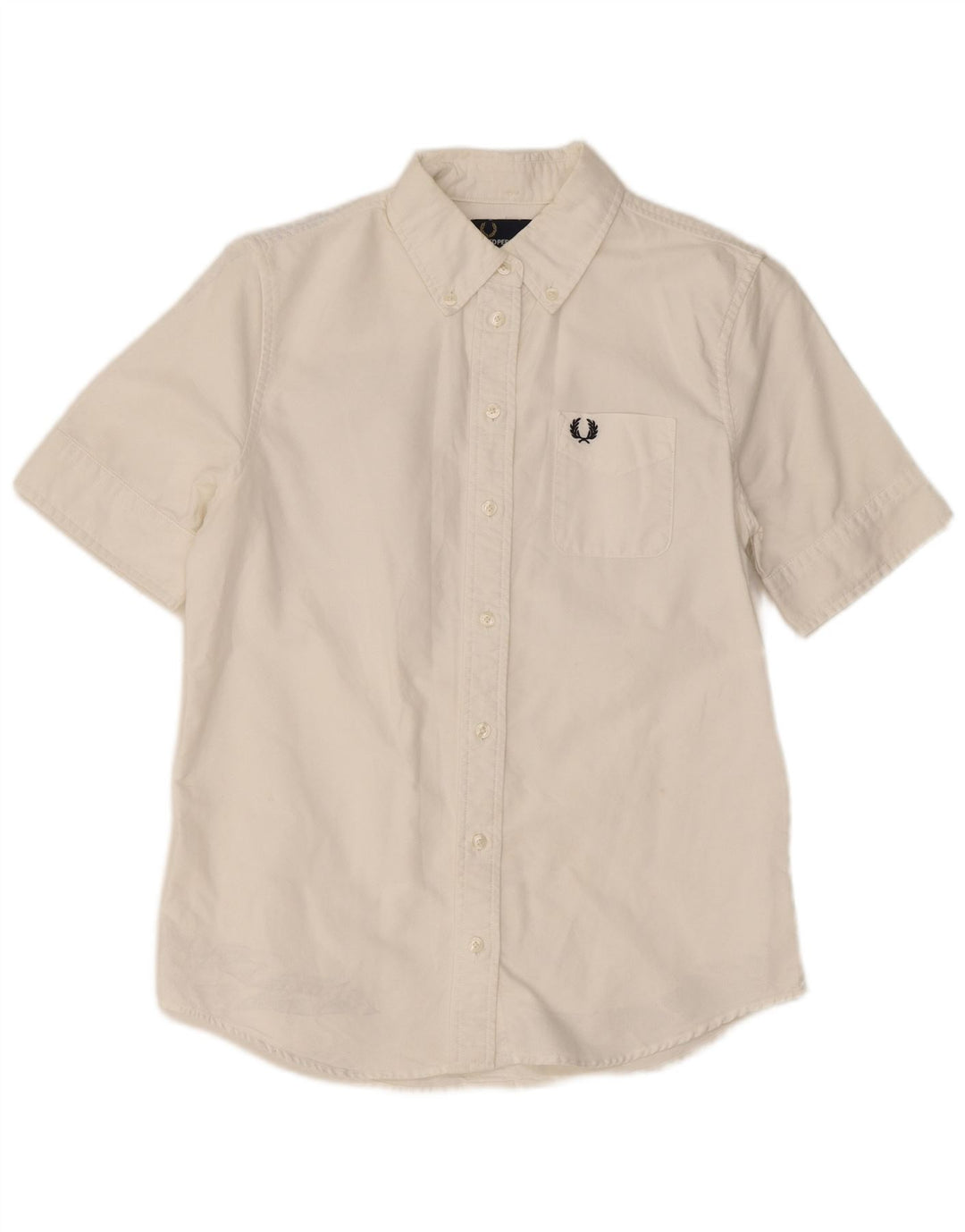 Fred Perry Damen Kurzarmhemd UK 8 Small Weiße Baumwolle