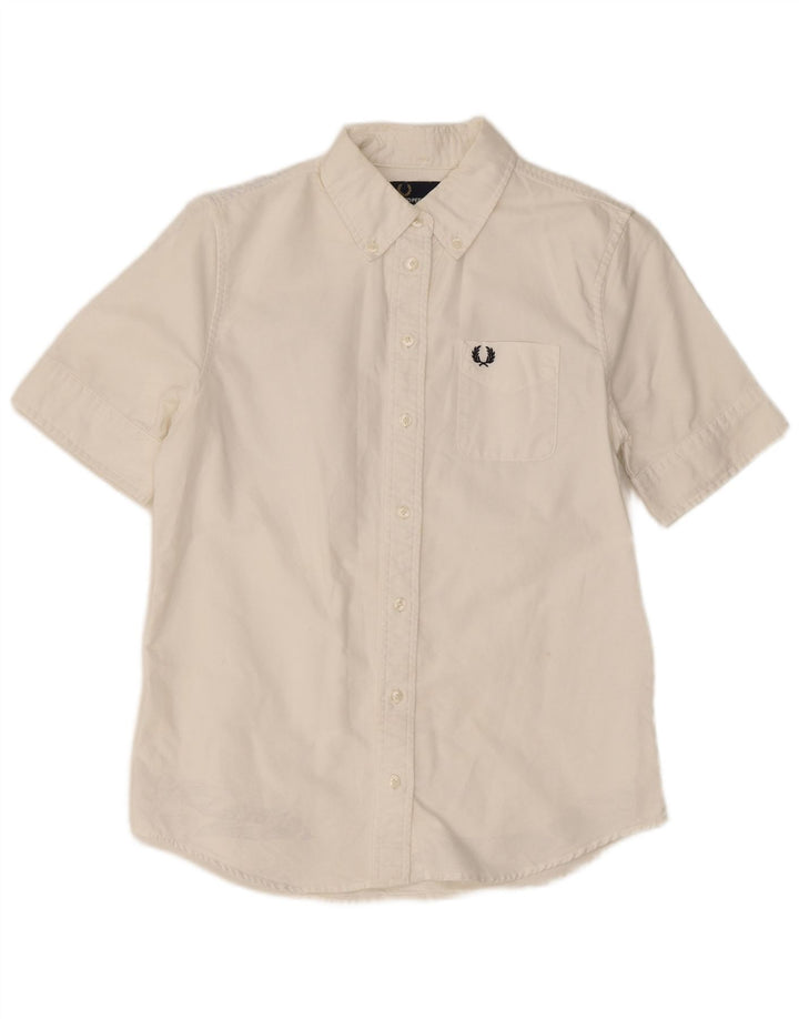 Fred Perry Damen Kurzarmhemd UK 8 Small Weiße Baumwolle