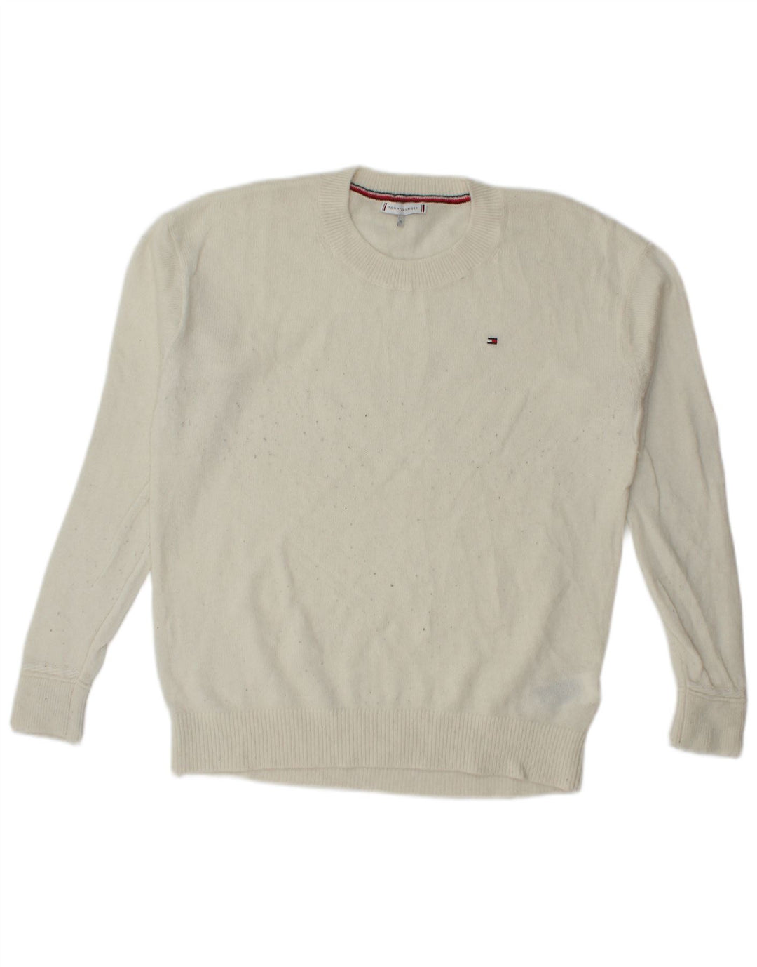Tommy Hilfiger Herren-Pullover mit Rundhalsausschnitt, XL, weiße Wolle