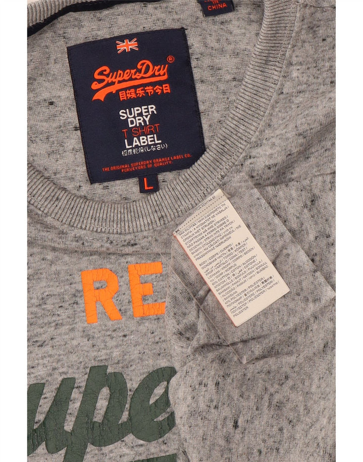 Superdry Herren Grafik-T-Shirt-Oberteil, groß, grau gesprenkelte Baumwolle