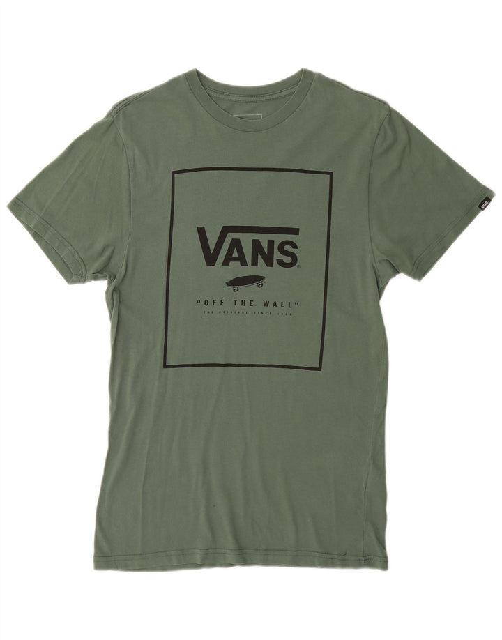 VANS Herren Custom Fit Grafik T-Shirt Top Small Grün Baumwolle