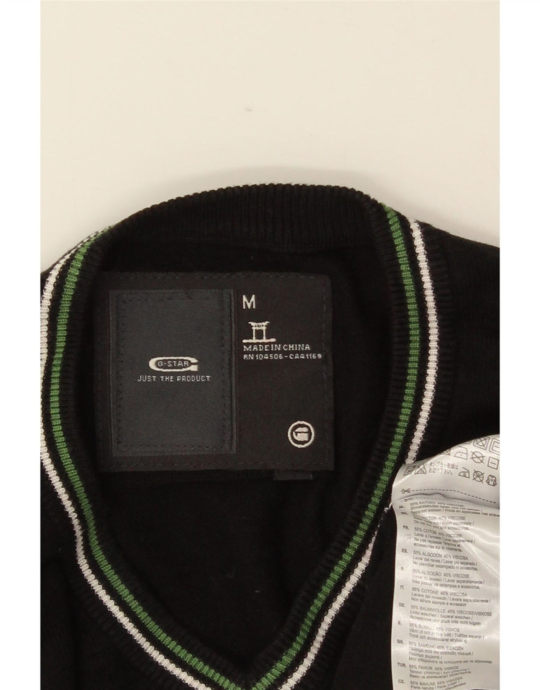 G-STAR Herren-Pullover mit V-Ausschnitt, mittelschwarz, gestreift, Baumwolle