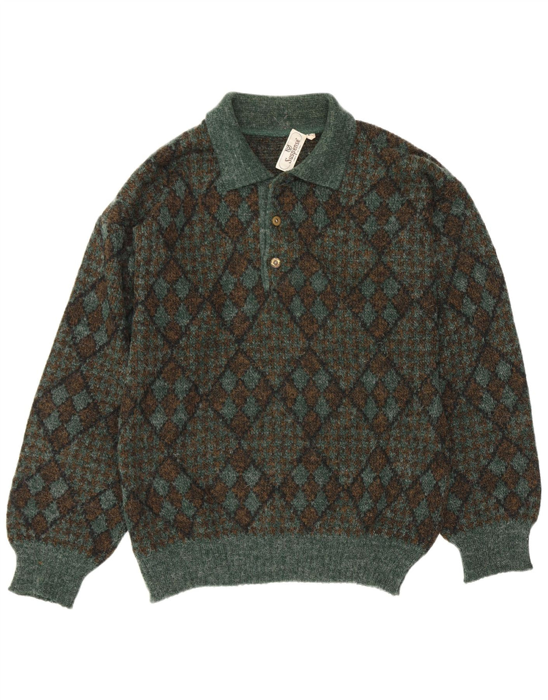 Suspense Herren-Pullover mit Rollkragen, IT 50, mittelgrün, Argyle/Diamant