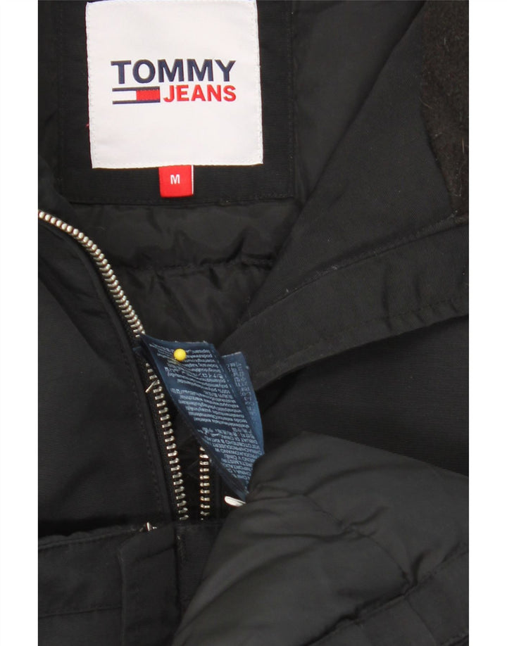 TOMMY HILFIGER Womens Hooded Padded Jacket UK 14 Medium Black Polyester Vintage Tommy Hilfiger and Second-Hand Tommy Hilfiger from Messina Hembry 