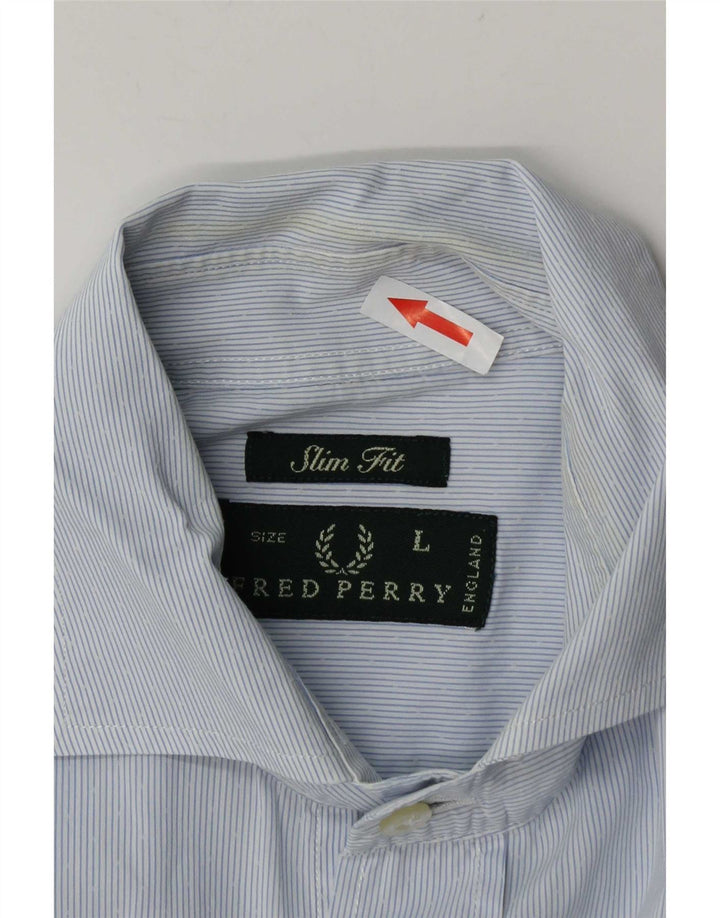 Fred Perry Herren-Slim-Fit-Hemd, groß, blaue Nadelstreifen-Baumwolle