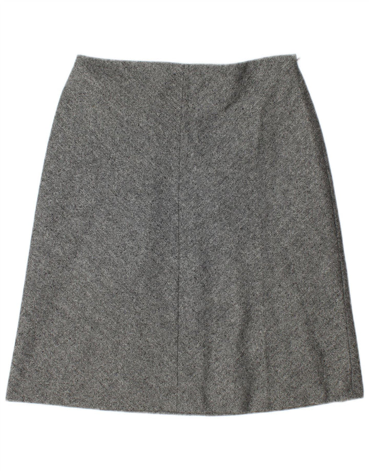 Marks & Spencer Damen A-Linienrock UK 12 Medium W30 Grau meliert Schurwolle