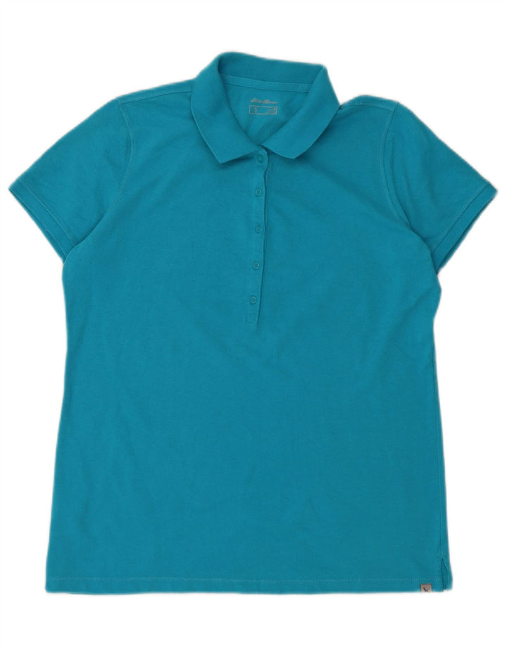 EDDIE BAUER Damen Poloshirt UK 14 Mittelblaue Baumwolle