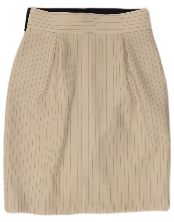 Vintage Damen Bleistiftrock IT 44 Medium W30 Beige Nadelstreifen