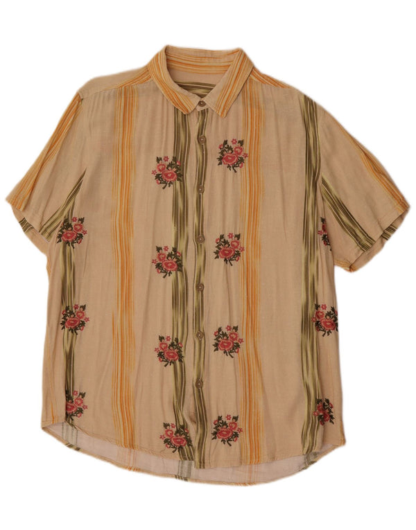 Vintage Herren Kurzarmhemd groß beige geblümt