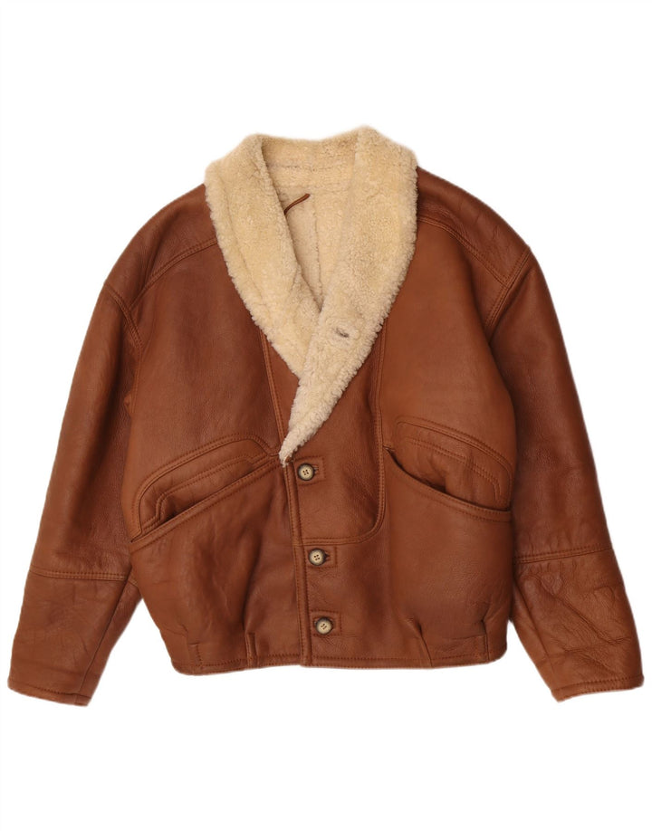 Vintage Herren Shearling Jacke IT 48 Mittelbraun