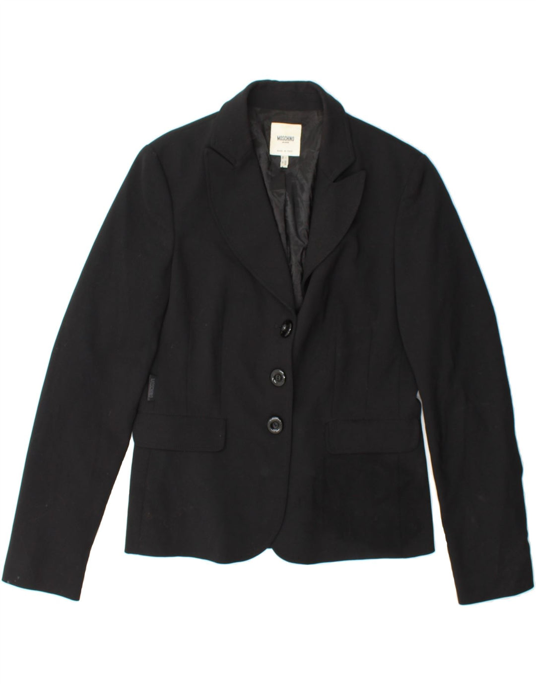 MOSCHINO Womens 3 Button Blazer Jacket UK 16 Large Black Polyester Vintage Moschino and Second-Hand Moschino from Messina Hembry 