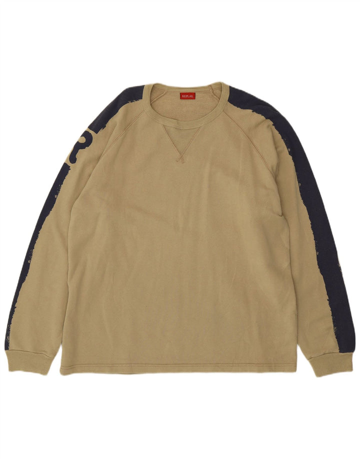 REPLAY Herren-Sweatshirt, Pullover, XL, Khaki, Colourblock-Baumwolle