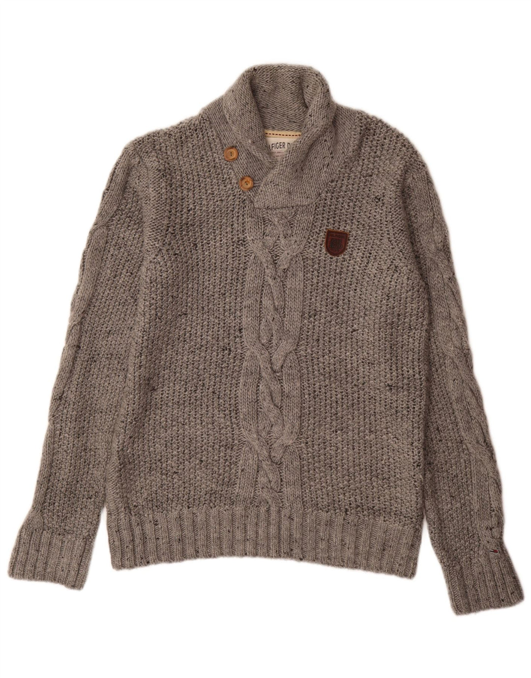 Tommy Hilfiger Herren-Pullover mit Schalkragen, mittelgraues Acryl