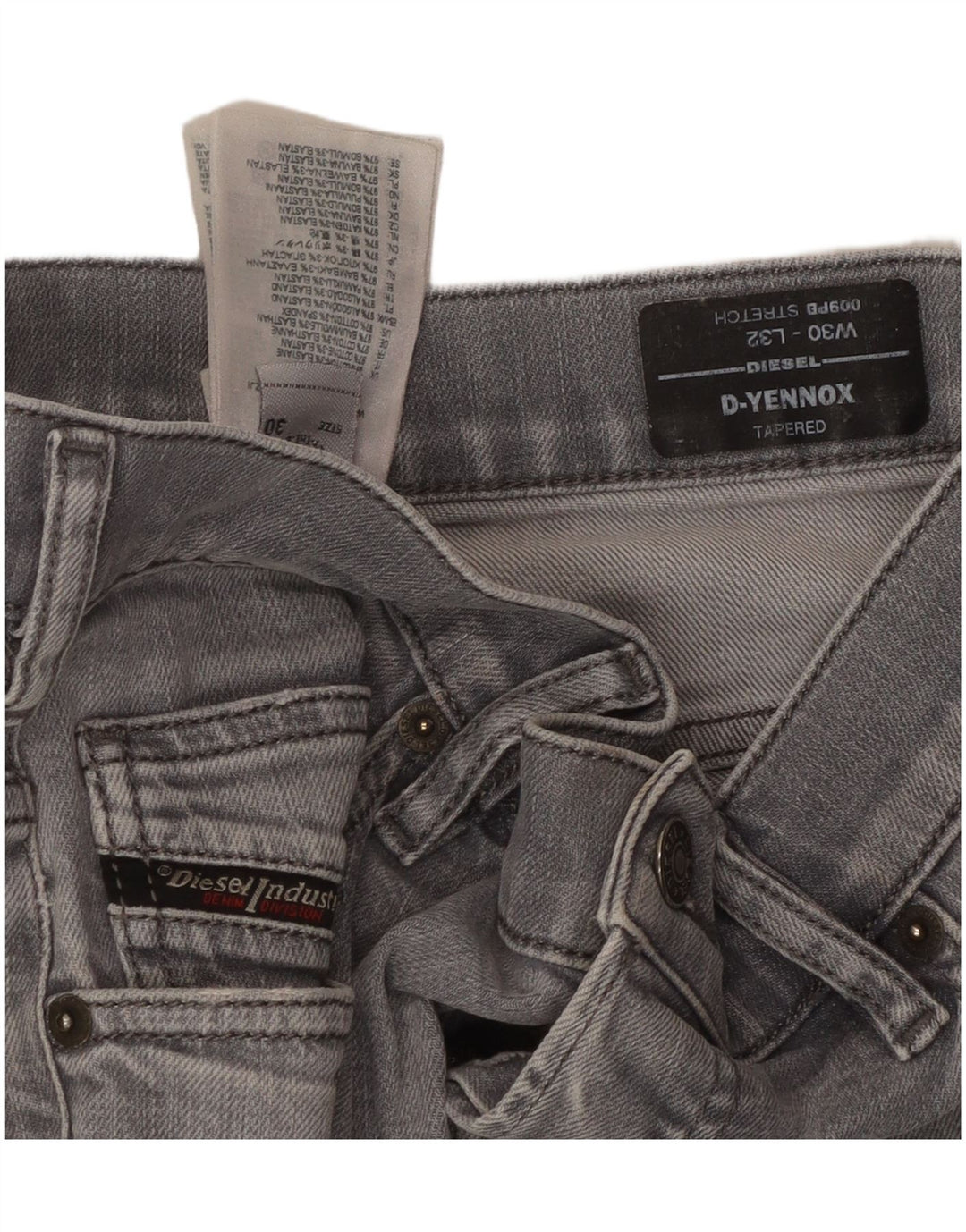 DIESEL Herren D-Yennox Tapered Jeans W30 L32 Graue Baumwolle