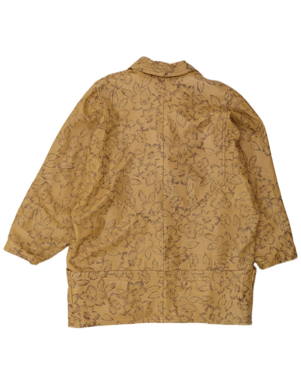 VINTAGE Damen Übergroßer Ledermantel EU 44 XL Beige geblümt