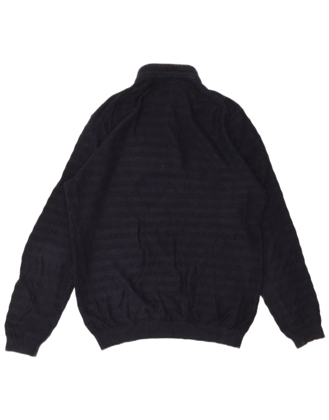 Massimo Dutti Herren-Pullover mit Knopfkragen, groß, marineblau gestreift