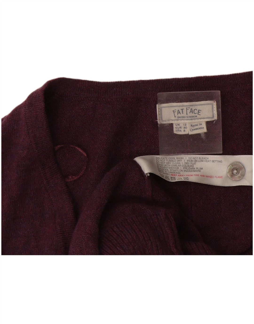 Fat Face Damen-Cardigan-Pullover UK 12 Medium Burgunderrote Wolle